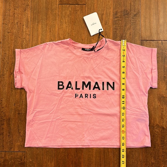 Balmain Logo Pink Boxy Short Sleeve Graphic Tee Sz Medium - Picture 10 of 16